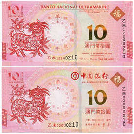 中国澳门生肖羊年对钞