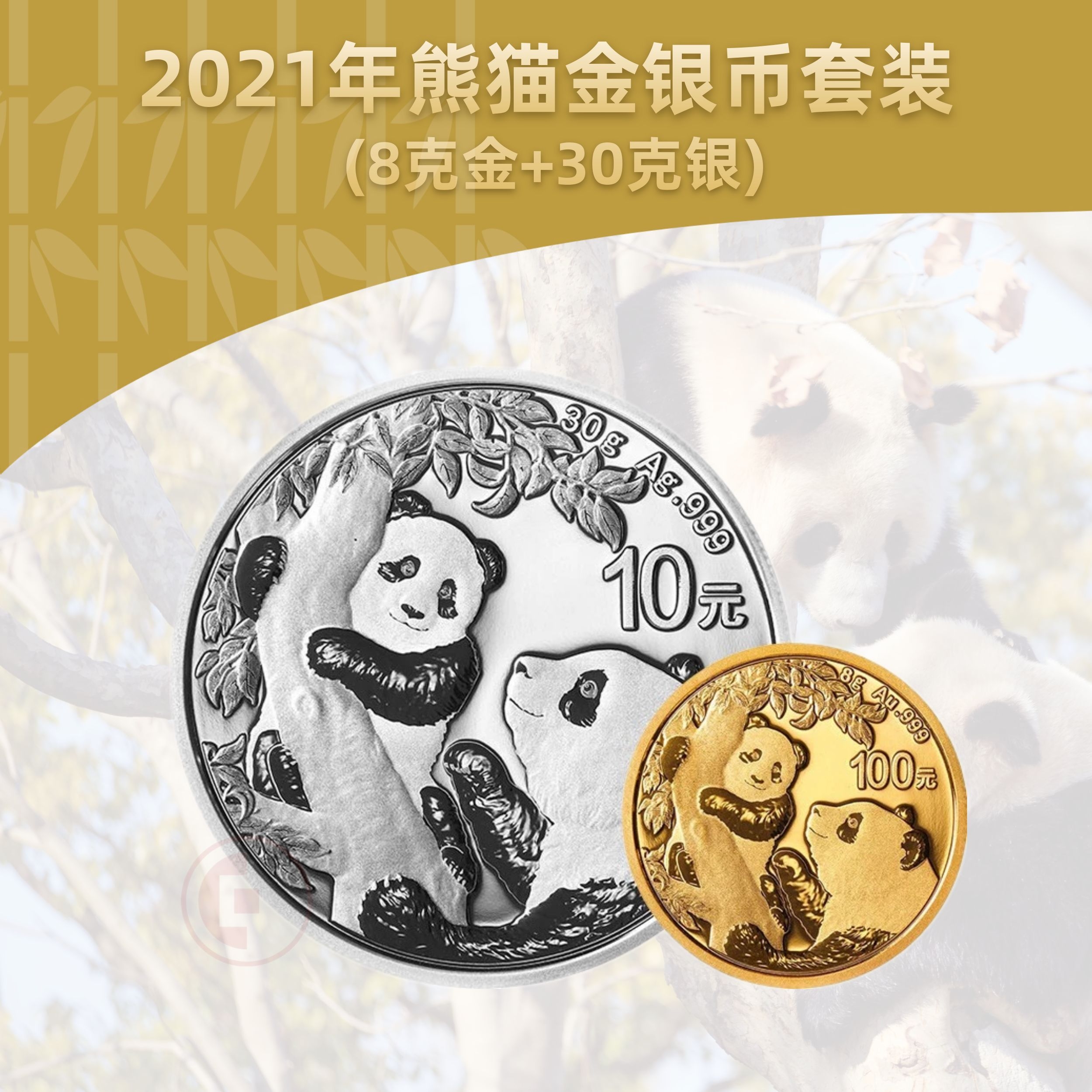 2021熊猫金银币套装  (8克金+30克银)